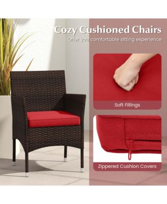 3 PCS Outdoor Conversation Set with Cushioned Seat & Tempered Glass Tabletop