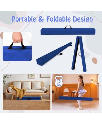 8 FT Folding Gymnastic Beam with Anti-slip Base Pine Wood Frame Carrying Handle