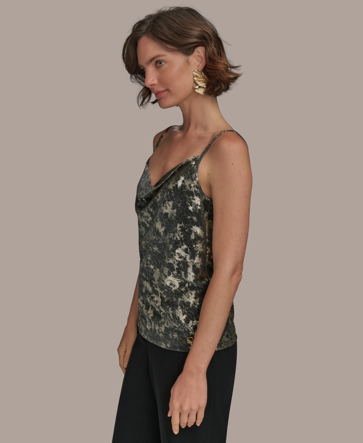 Shop Donna Karan Women's Metallic Strappy Camisole In Black,gold