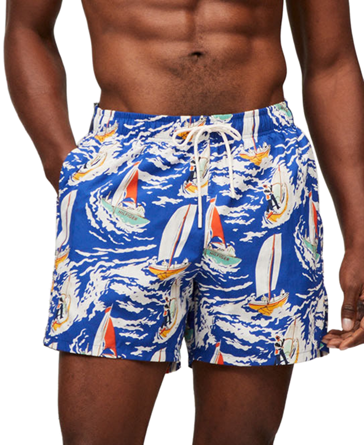 Tommy Hilfiger Men's Print Drawstring 5" Swim Trunks In Tropical Conversational