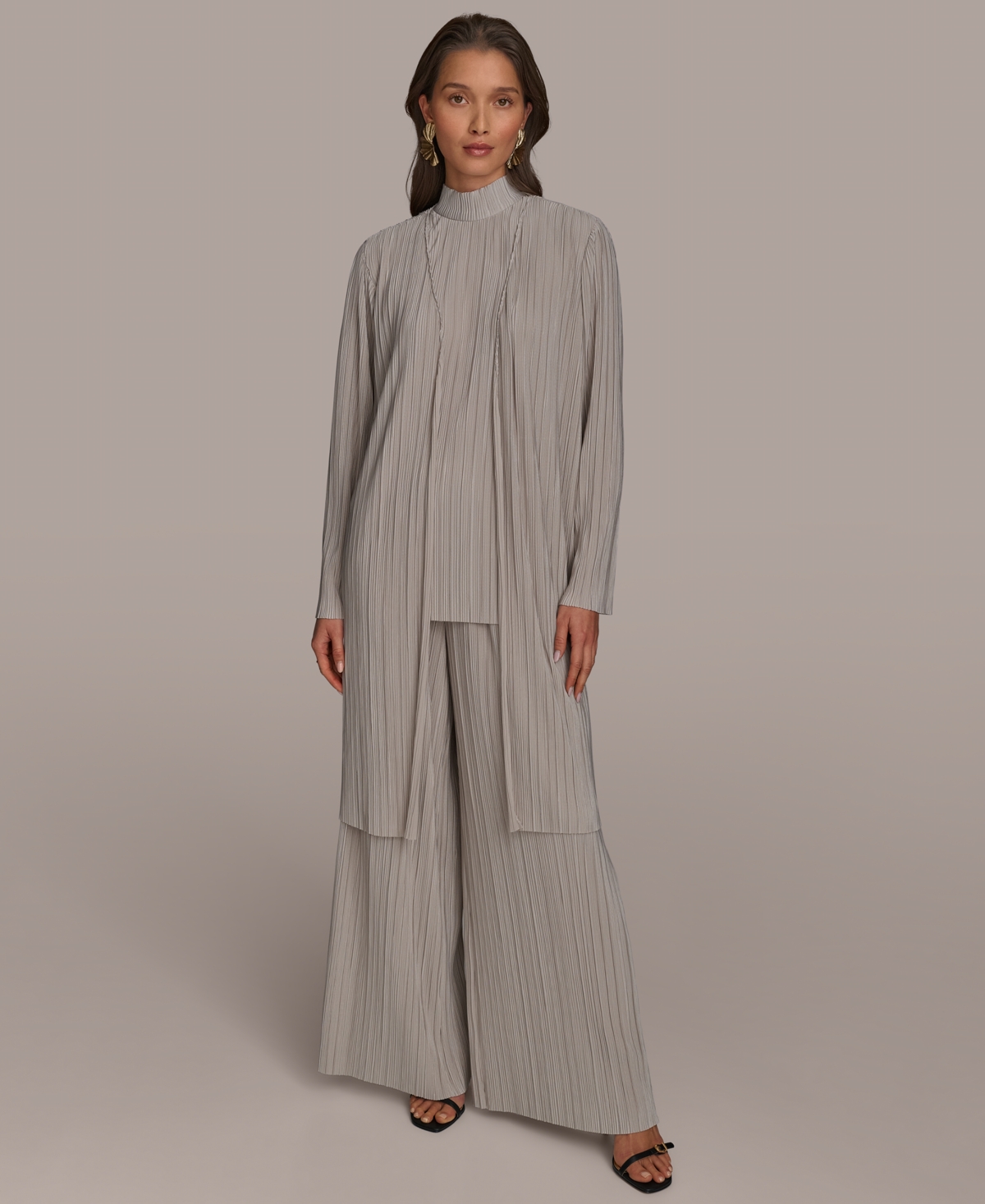Shop Donna Karan Women's Open-front Plisse Cardigan In Clay