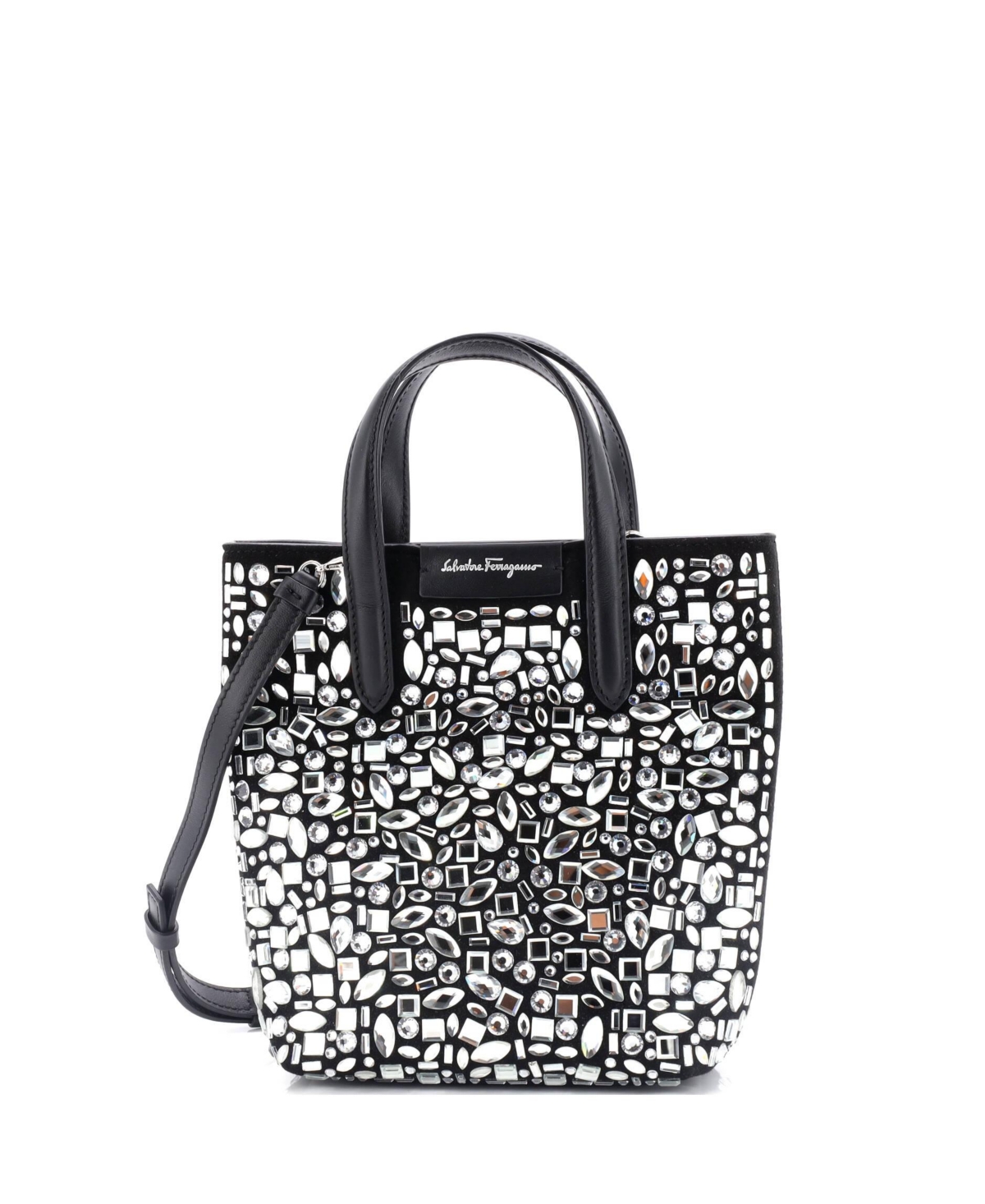 Travel Mosaic Tote Crystal Embellished Suede - Black