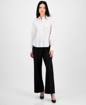 Women's Button-Front Embroidered-Sleeve Shirt
