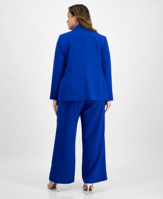 Plus Size Single-Button Crepe Blazer, Knit T-Shirt & Wide-Leg Pants