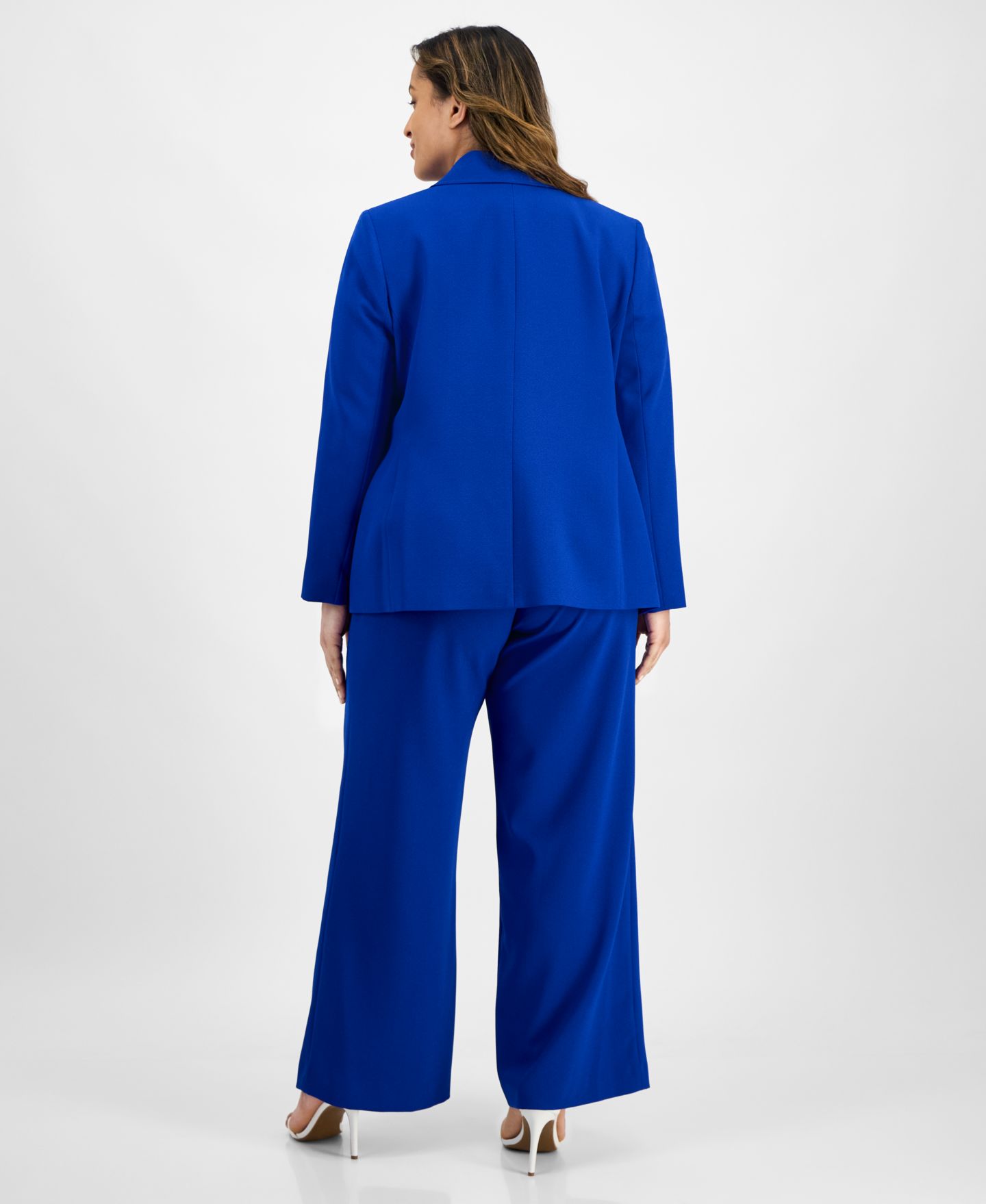 Женские комплекты Tahari ASL Plus Size Single-Button Crepe Blazer, Knit T-Shirt & Wide-Leg Pants, цвет: Colbalt — фото 3