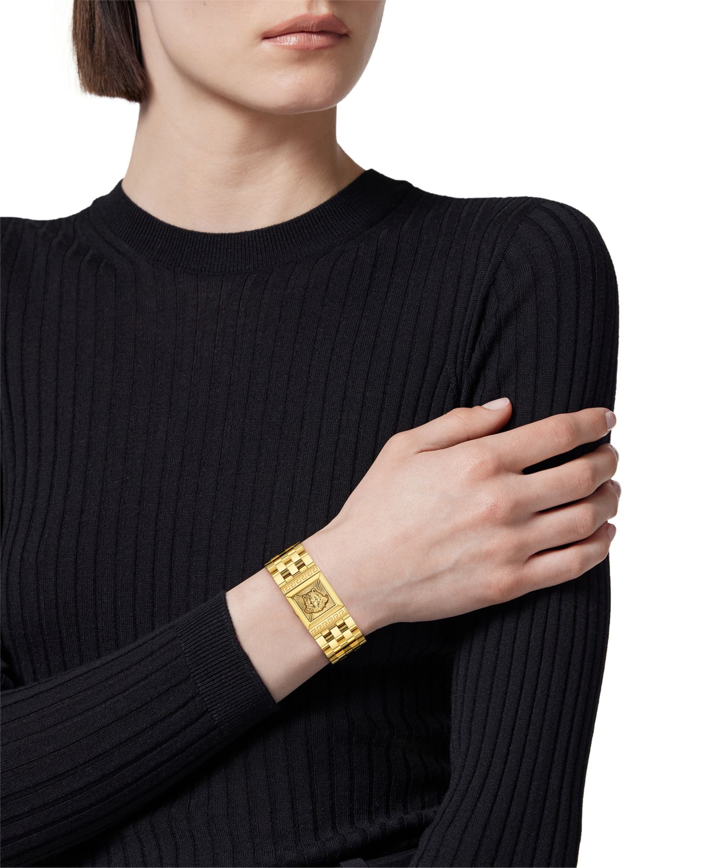 Женские часы Versace Swiss Reveal Square Gold Ion Plated Bracelet Watch 18x25mm — фото 7