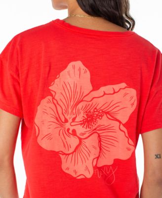 Juniors' Cotton Hibiscus Lover Crewneck Tee