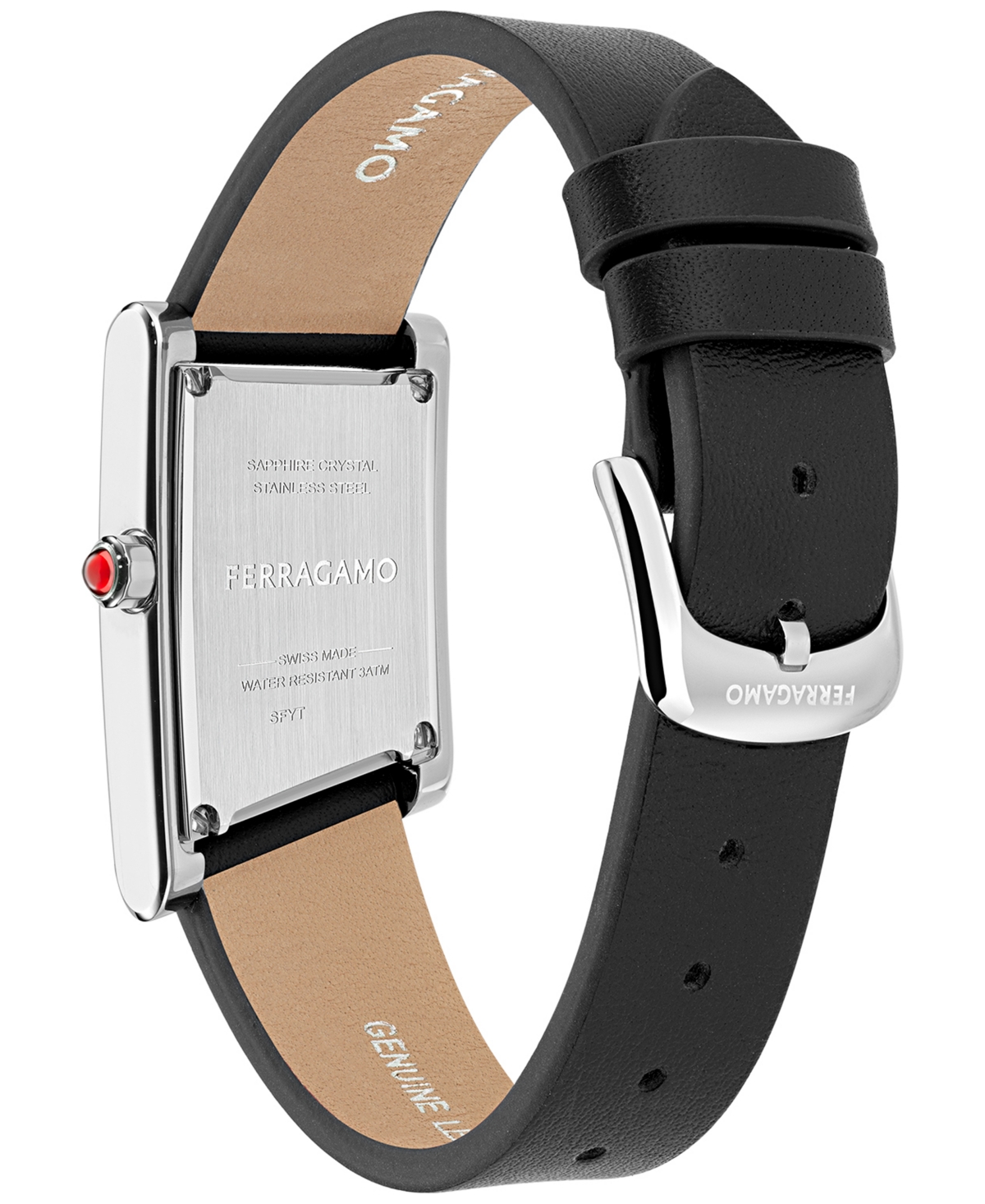 Ferragamo Women's Swiss Asymetrique Black Leather Strap Watch 22x36mm In Stainless