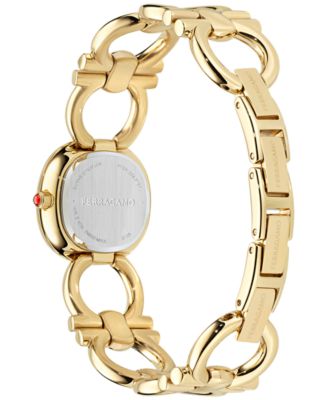 Women's Swiss Double Gancini Gold Ion Plated Link Bracelet Watch 25mm