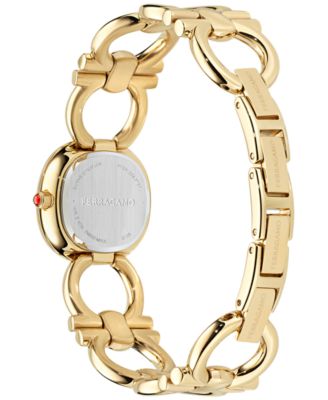 Women's Swiss Double Gancini Gold Ion Plated Link Bracelet Watch 25mm