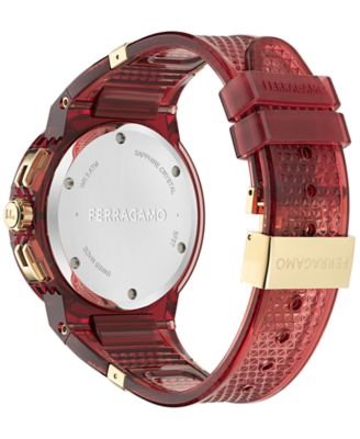 Men's Swiss Chronograph F-80 Translucent Burgundy Polyurethane Strap Watch 44mm