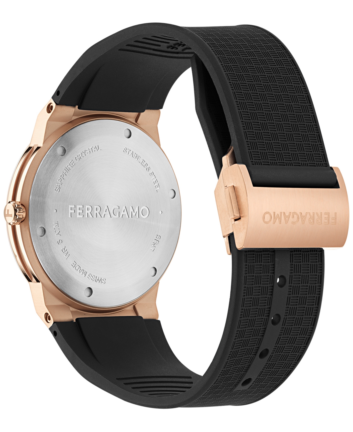 Ferragamo Men's Swiss Black Polyurethane Strap Watch 41mm In Rosegold