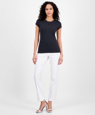 Women's Ribbed Open-Back Short-Sleeve Jersey Top