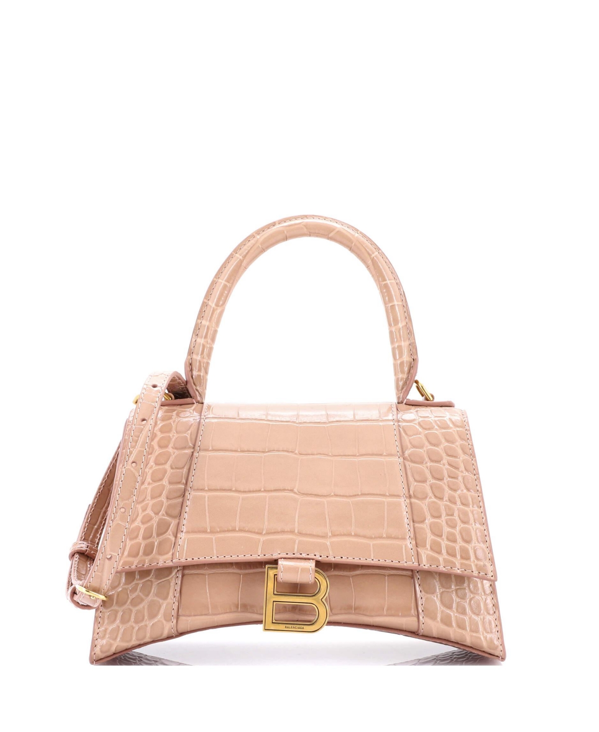 Small Hourglass Top Handle Bag Embossed Leather - Neutral