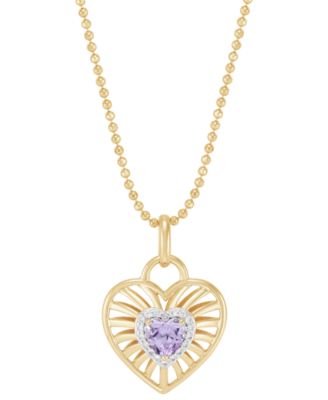 Garnet or Amethyst (3/8 ct. t.w.) & White Topaz (1/10 ct. t.w.) Heart Pendant 18" Necklace in 14K Yellow Gold Over Sterling Silver