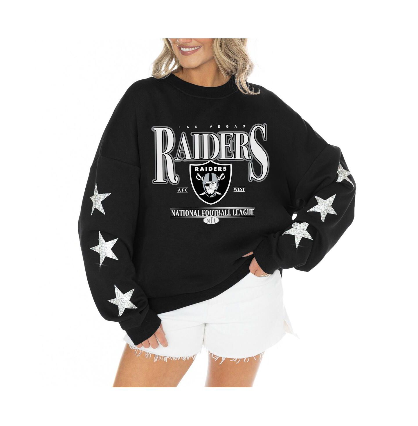 Женский свитер Gameday Couture Black Las Vegas Raiders Rhinestone Star Sleeve Settle the Score Tri-Blend Pullover — фото 1