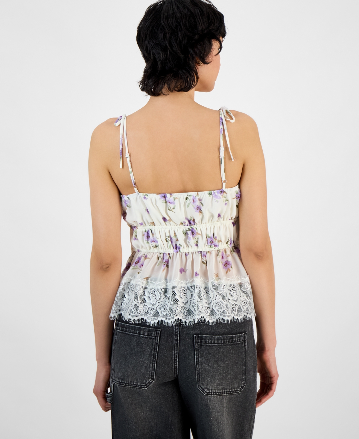And Now This Women's Lace-trim Floral Print Sleeveless Top, Exclusively At Macy's In Cream,purple Floral