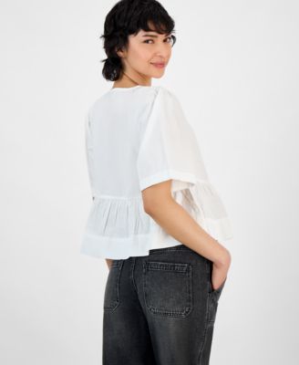 Women's Cotton Bow-Trim Peplum Top, Exclusively at Macy's