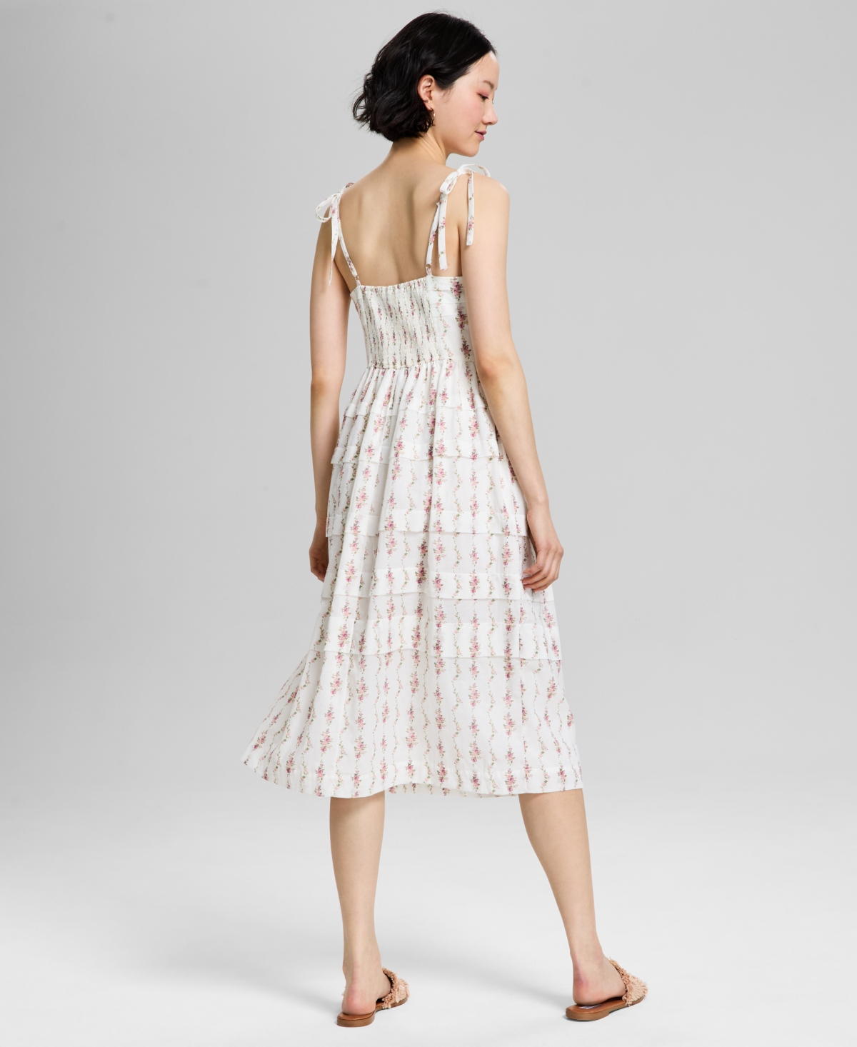 And Now This Women's Printed Tiered Midi Dress, Exclusively At Macy's In Pink,cream Floral
