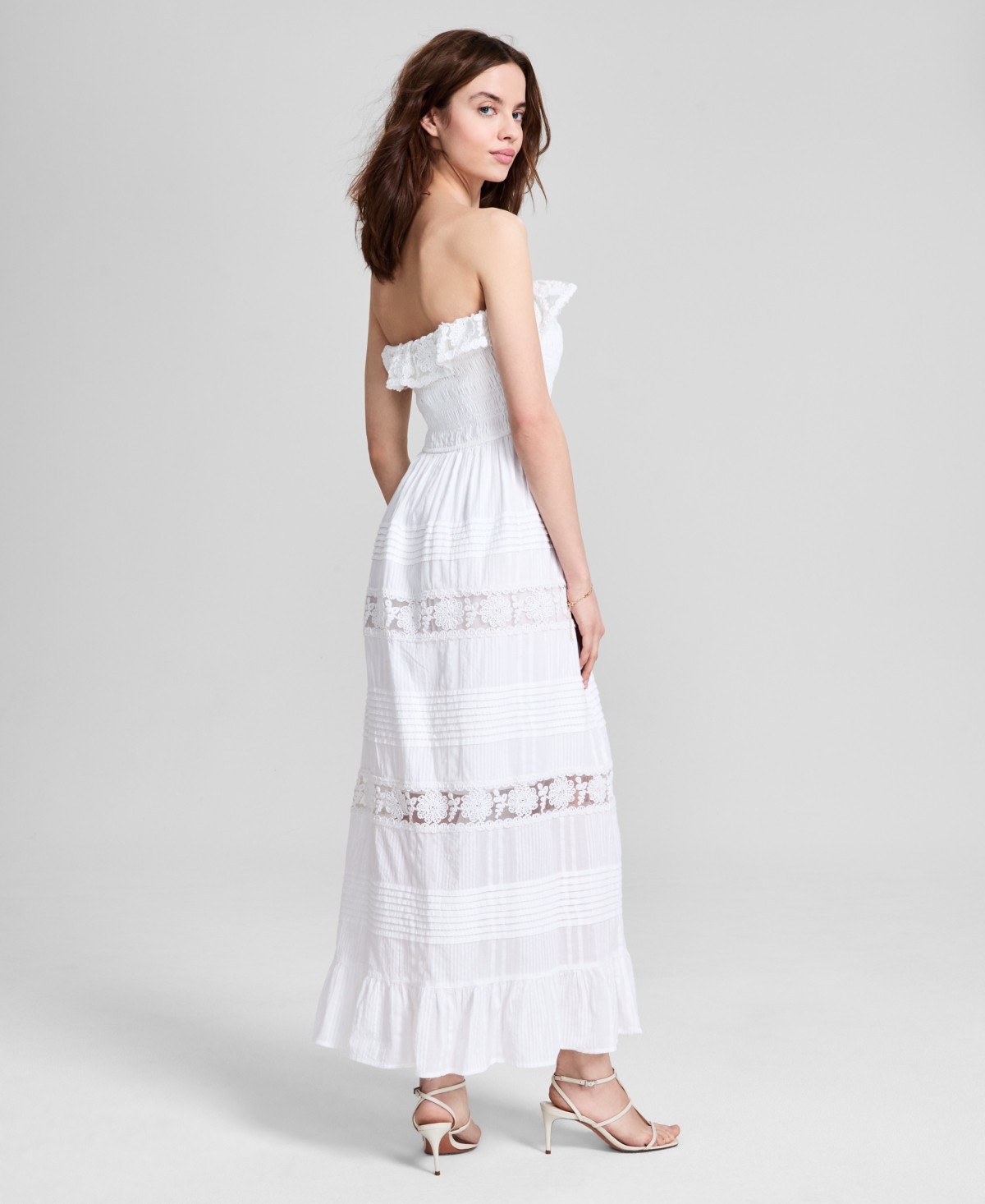 Shop And Now This Women's Cotton Lace-detail Fit & Flare Maxi Dress, Exclusively At Macy's