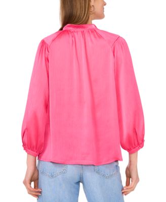 Women's Satin Split-Neck Peasant Top
