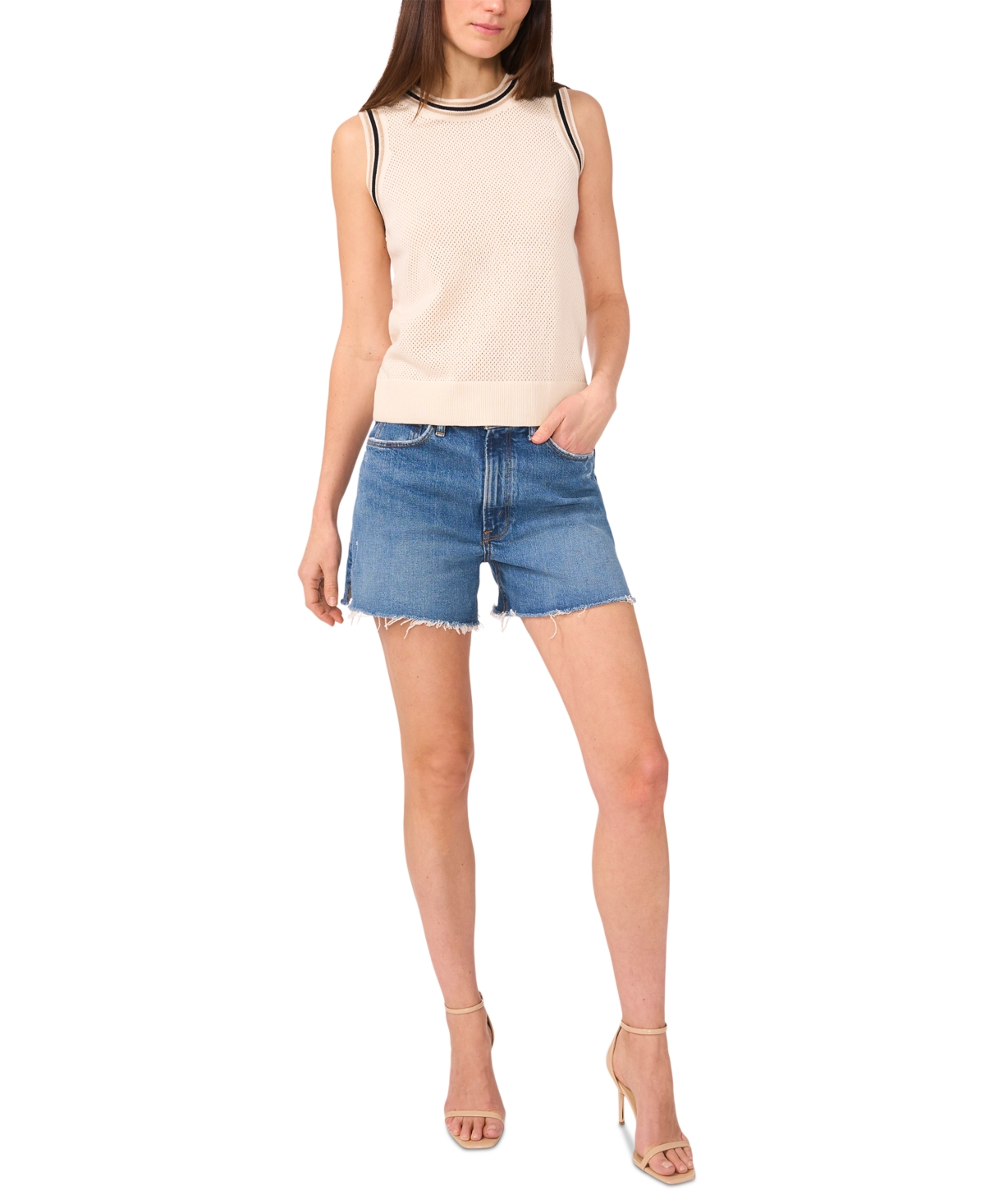 VINCE CAMUTO WOMEN'S SLEEVELESS OPEN-STITCH TOP 