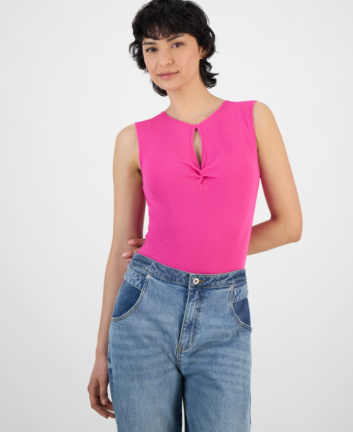 Bar Iii Women's Sleeveless Cutout Ribbed Bodysuit, Exclusively At Macy's In Pinkadelic