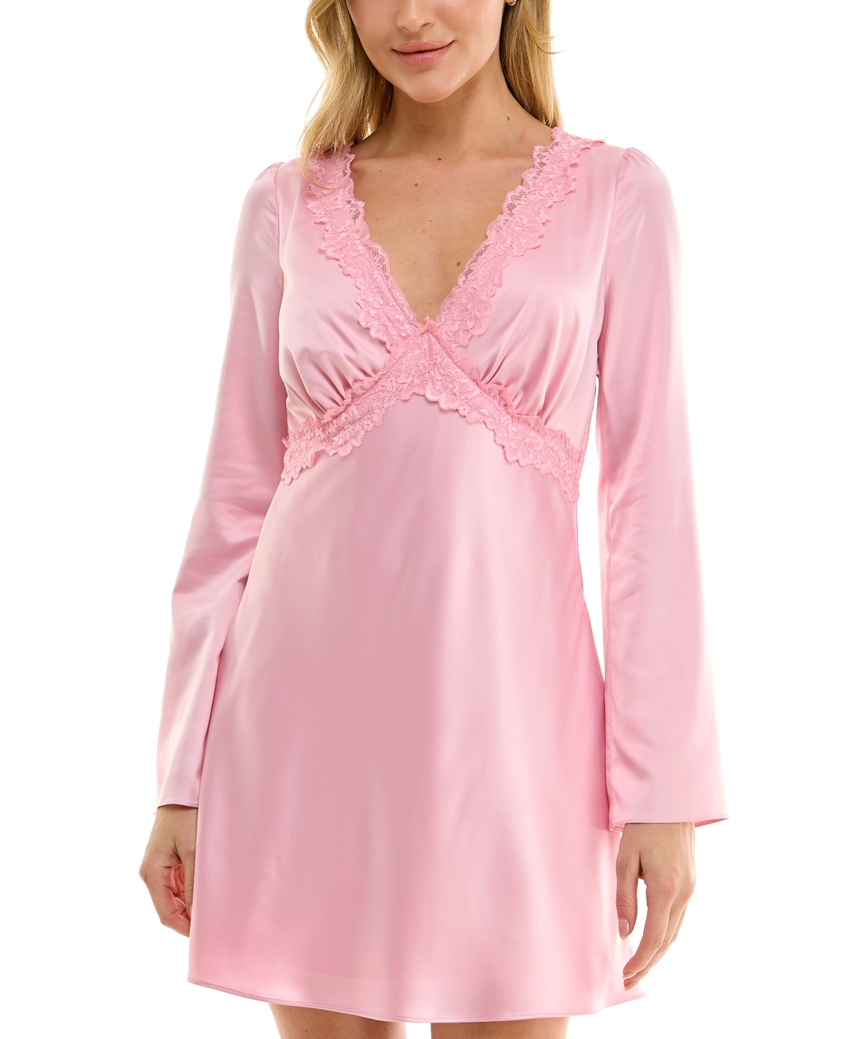 Juniors' Satin Lace-Trim V-Neck Dress - Pink