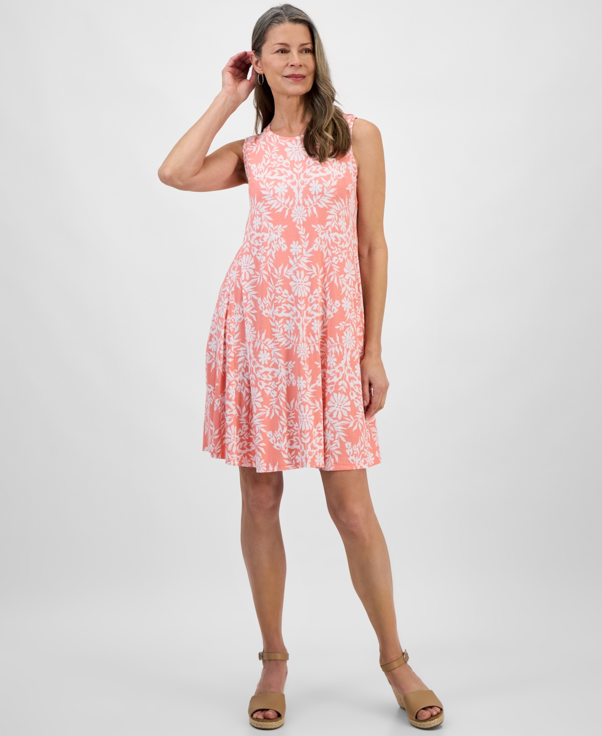 Women's Printed Sleeveless Flip-Flop Dress, Exclusively at Macy's - Floral Pink