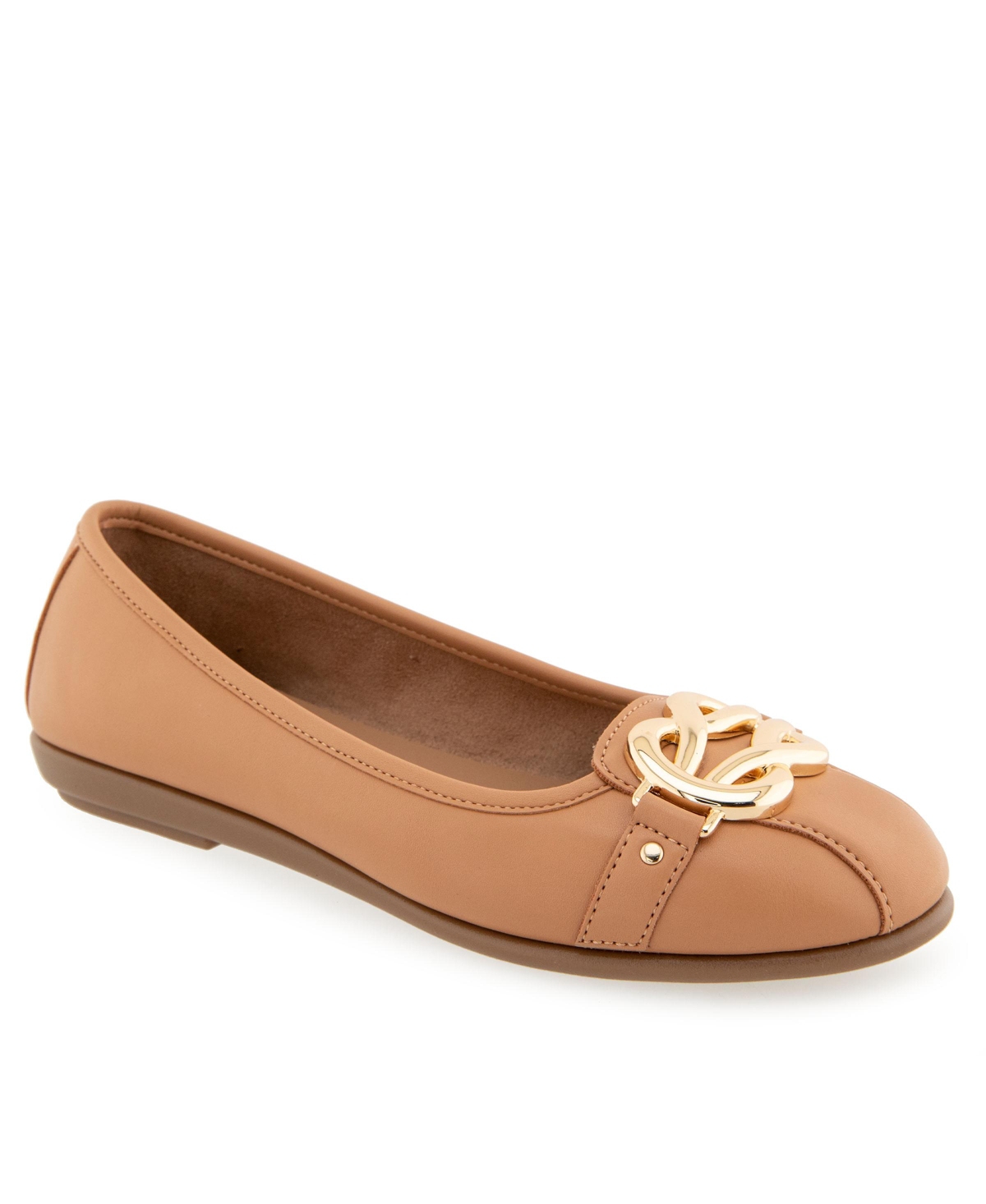 Women's Big-Bet Round Toe Ballet Flats - Natural Faux Leather