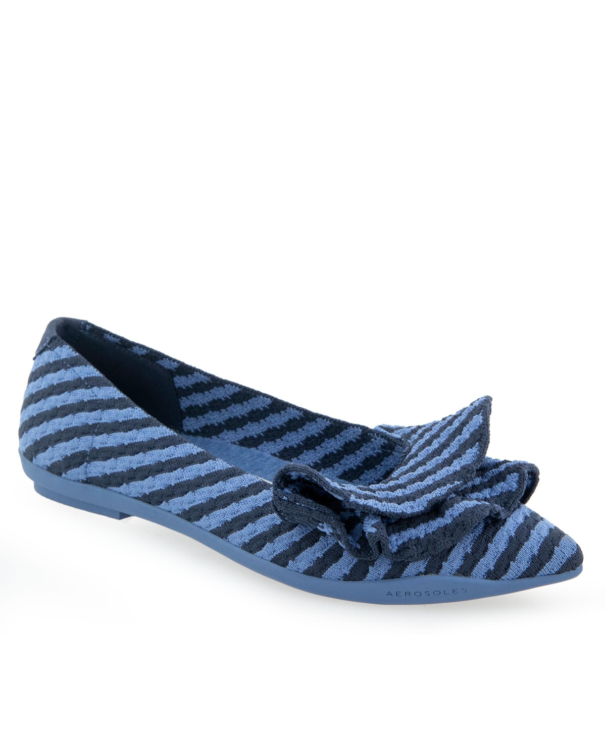 Shop Aerosoles Women's Damira Pointed Toe Dress Flats In Blue Jean Textured Striped Knit Fabric