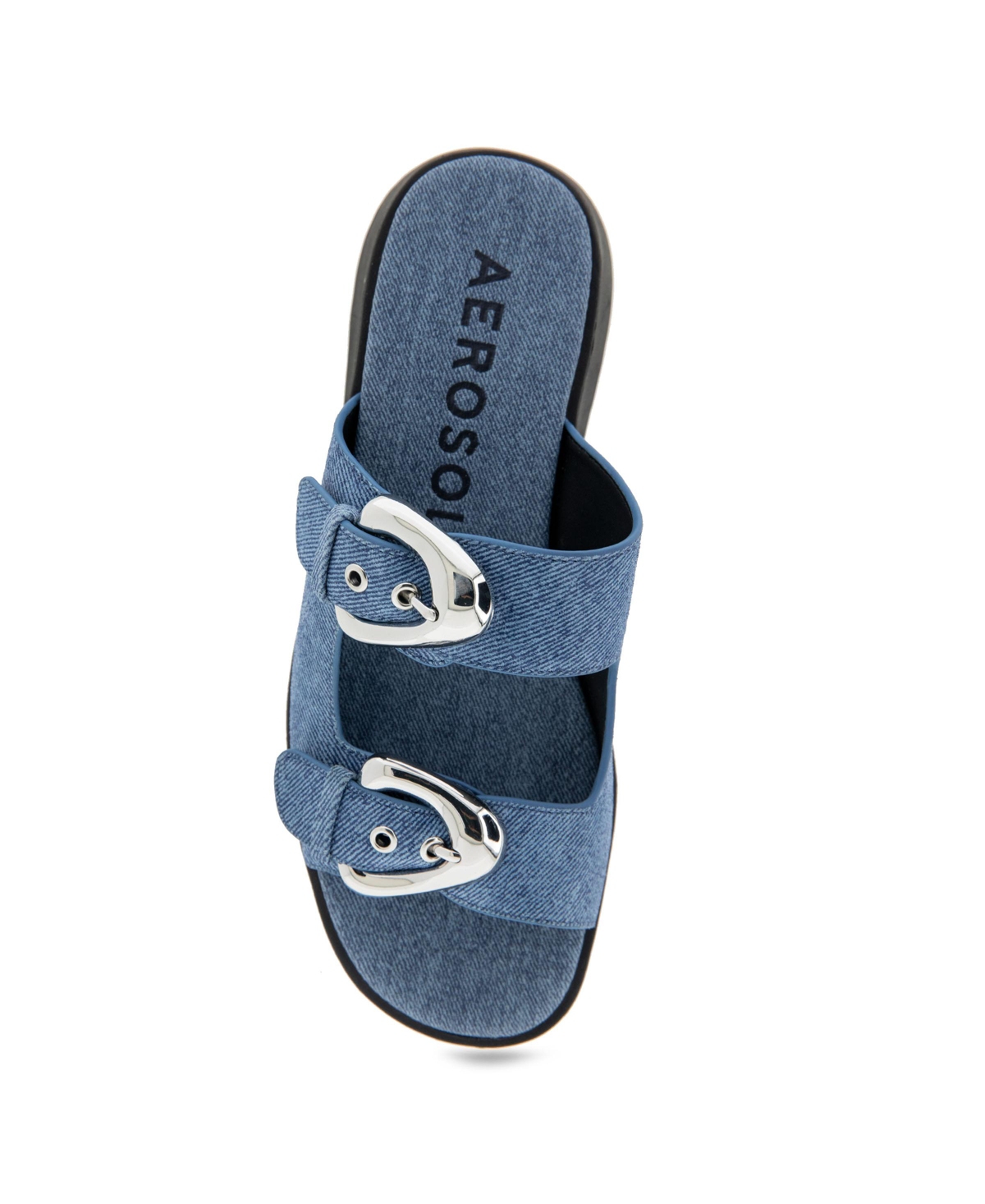Shop Aerosoles Women's Faith Round Toe Flatform Sandals In Blue Denim Suede