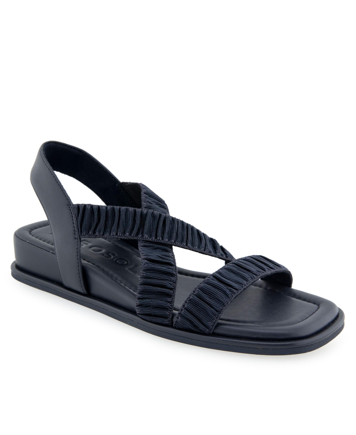 Shop Aerosoles Women's Bora Wedge Sandals In Navy Rouched Elastic Fabric