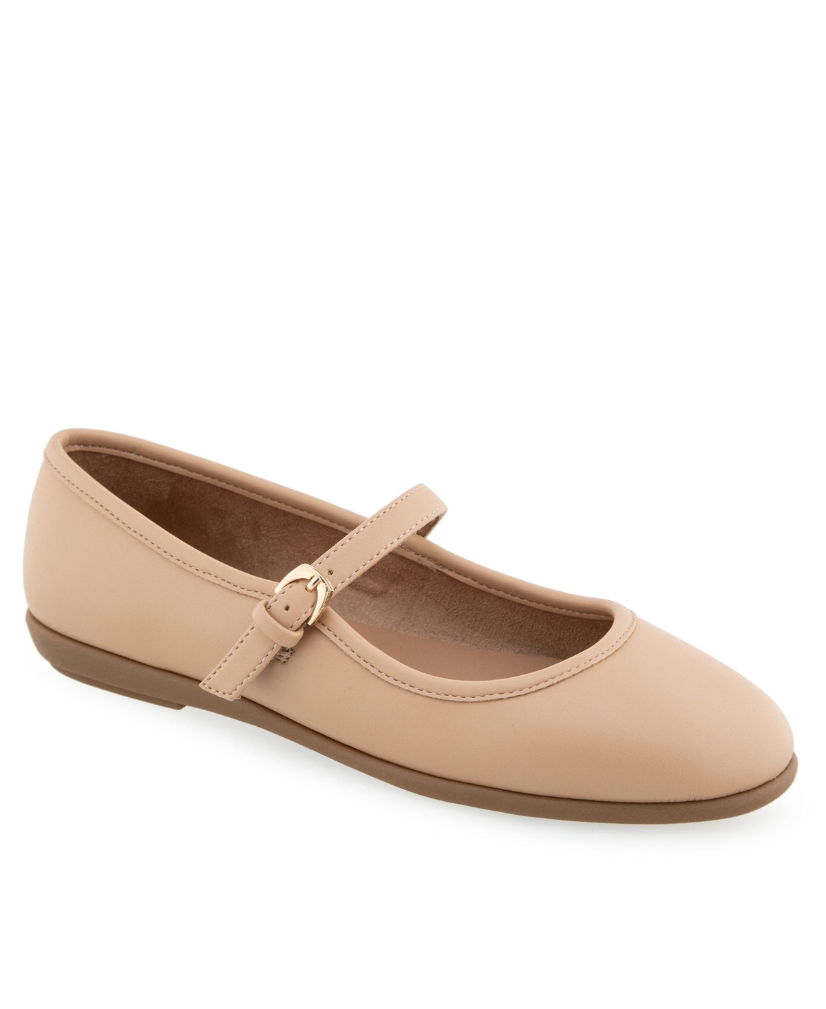 Shop Aerosoles Women's Baylee Round Toe Mary Jane Flats In Beige Bisque Faux Leather