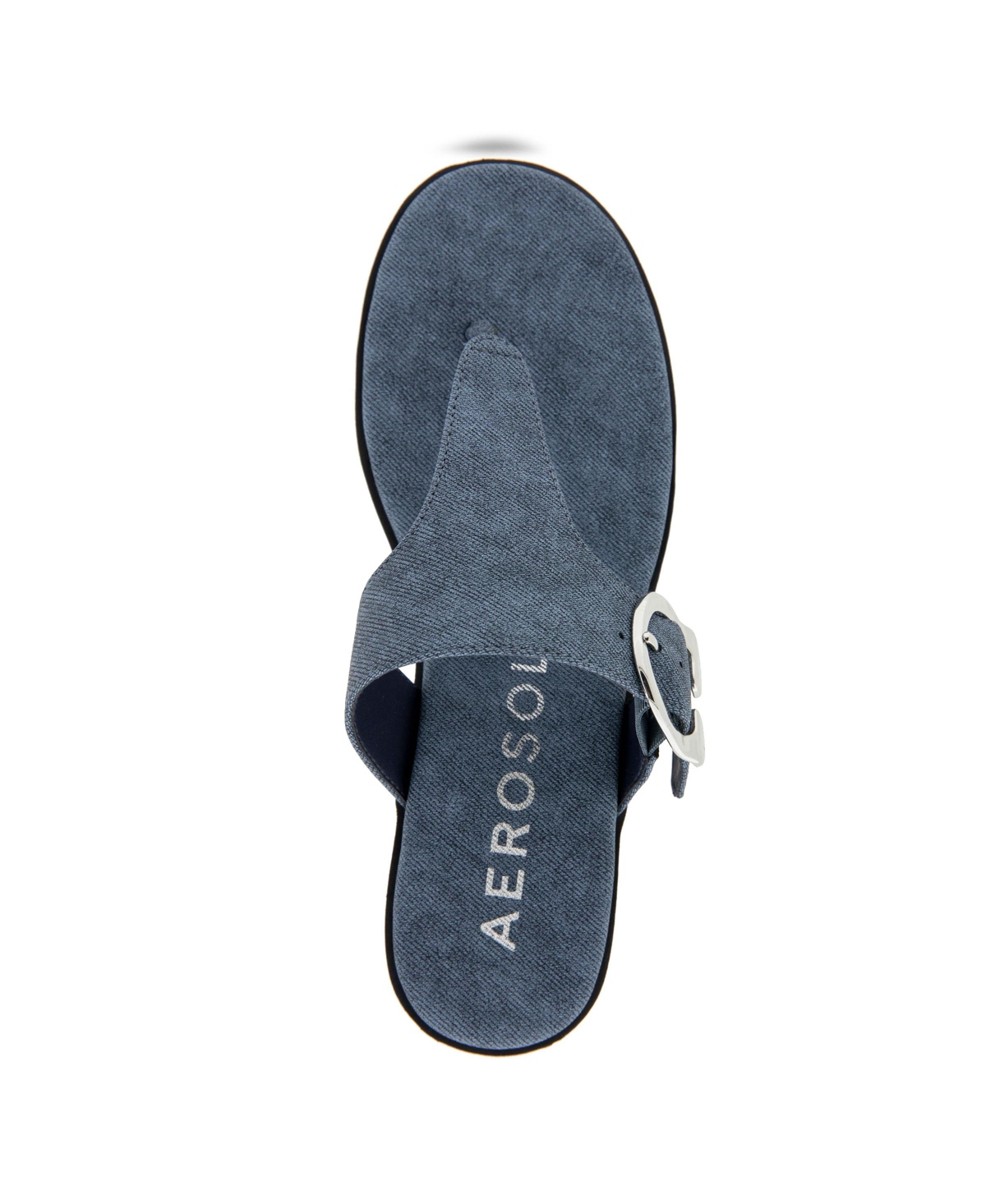 Shop Aerosoles Women's Izola Round Toe Wedge Sandals In Blue Jean Denim Textured Faux Leather