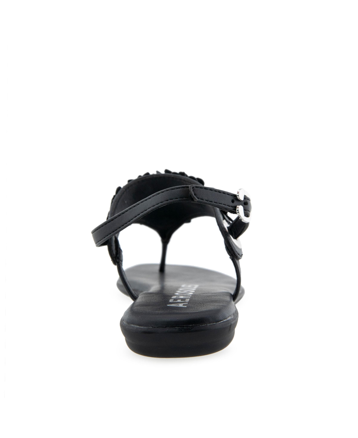 Shop Aerosoles Women's Connie Round Toe Flat Sandals In Black Faux Leather