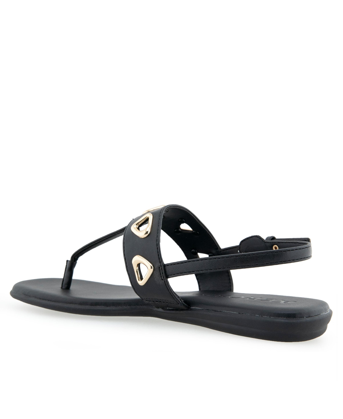 Shop Aerosoles Women's Lago Round Toe Thong Sandals In Black Faux Leather