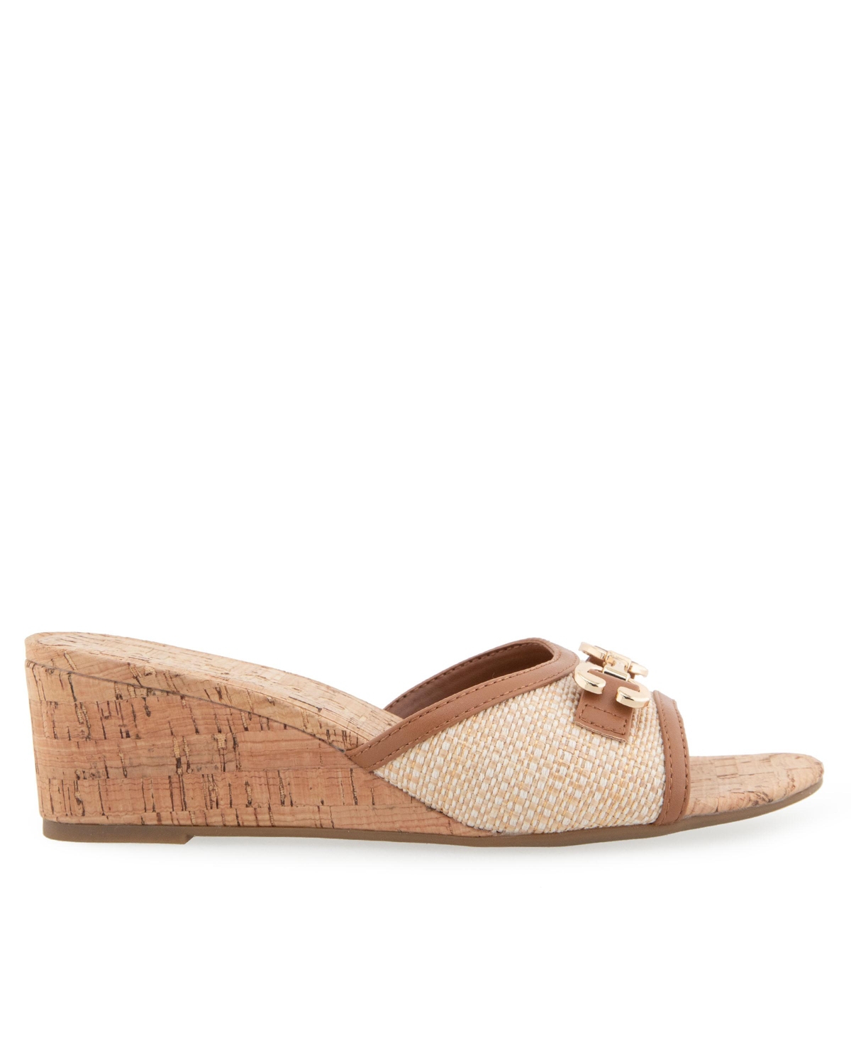 Shop Aerosoles Women's Wava Round Toe Wedge Sandals In Natural,tan Raffia