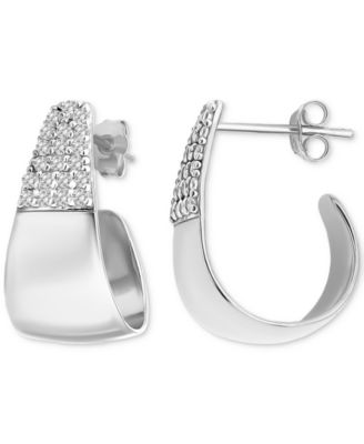 Cubic Zirconia J-Shaped Hoop Earrings in Sterling Silver, Exclusively at Macy's