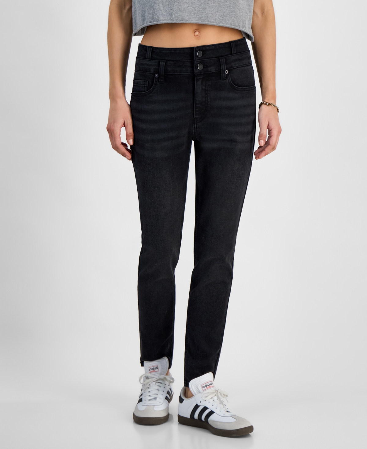 Juniors' High-Rise Double-Waistband Skinny Jeans - Justify Wash
