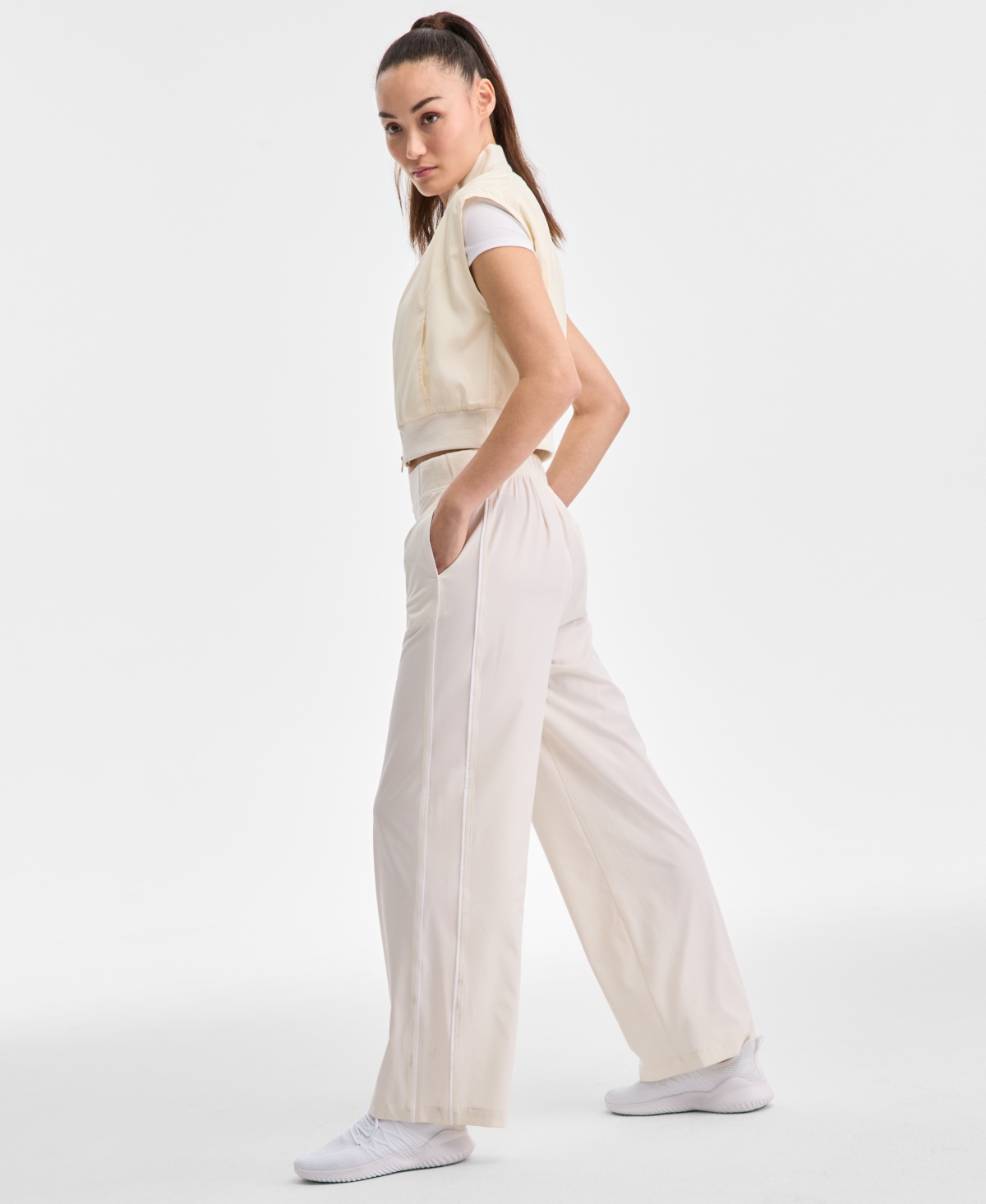 Id Ideology Ideology Women's Woven Elastic Waist Piped Pants, Exclusively At Macy's In Tofu