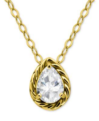Giani Bernini - Cubic Zirconia Solitaire Pendant Necklace (1 ct. t.w.) in 18k Gold over Sterling Silver, 16" + 2" extender