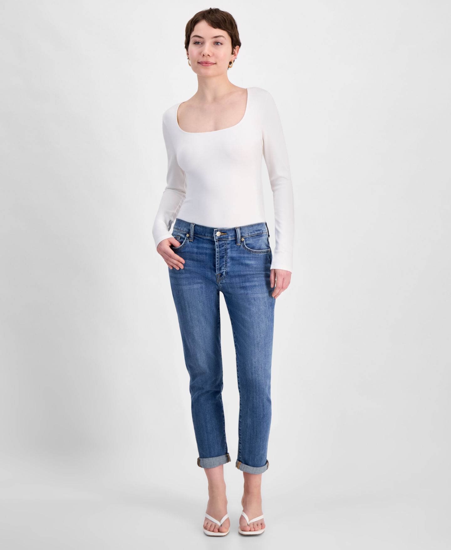 Женские джинсы 7 For All Mankind Josefina Cuffed Skinny, цвет: Saltwater — фото 2