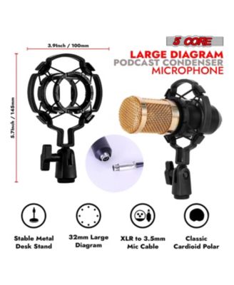 Recording Microphone Podcast Bundle • Professional Condenser Cardioid Mic Kit • w Boom Arm RM 8 BG
