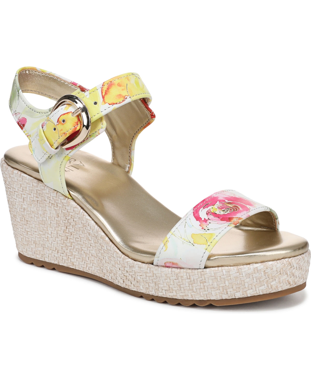 Naturalizer Women's Stella Open Round Toe Wedge Sandals In Sunlight Floral Leather