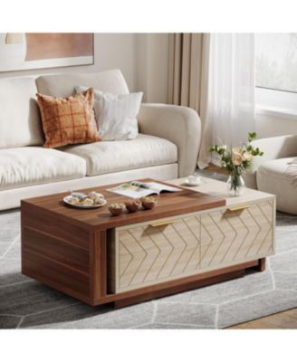 Extendable Coffee Table with 2 Storage Drawers, Dual-Tone Center Table with Sliding Tabletop