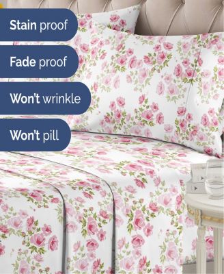 4 Piece Microfiber Floral Sheet Set - Queen