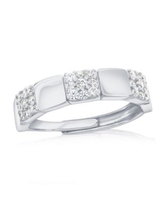 Sterling Silver Square Polished Pave Cz Half Eternity Ring