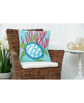 Coral & Turtle Hooked Accent Throw Pillow