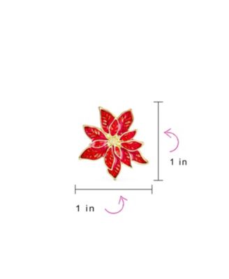 Large Statement Poinsettia Brooch Clip-On Earrings Set White Red Enamel Jewelry